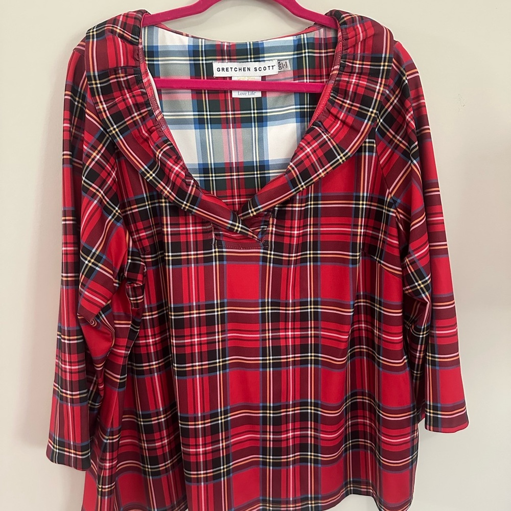 Gretchen Scott Designs Red Plaid Women's Top Size Diva XXXL 18 Tartan Christmas